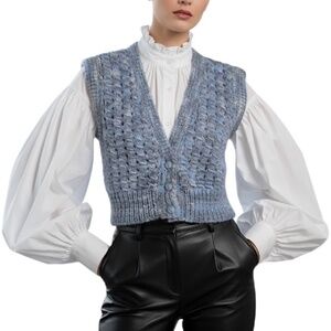 Retro cropped hand knit grey blue melange old money sweater vest